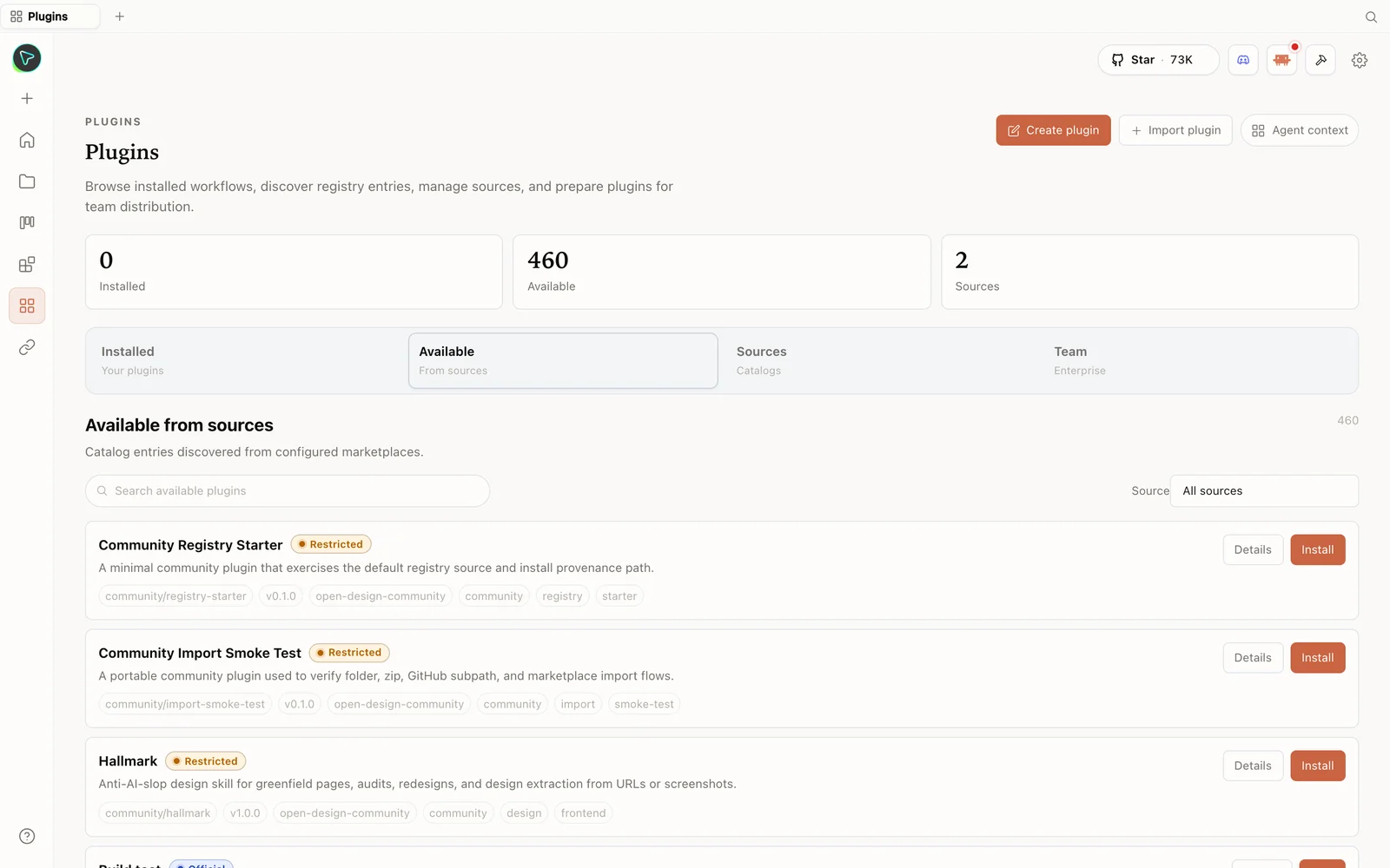 A biblioteca de plugins do Open Design.
