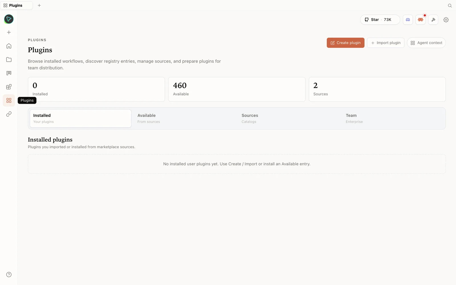 O hub de plugins.